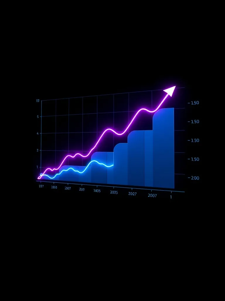 A sophisticated 3D data visualization chart showing financia
