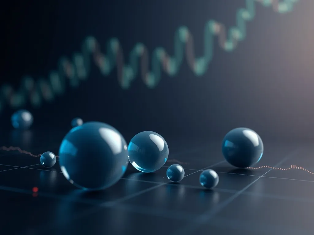 Abstract 3D visualization of financial data, spheres of diff