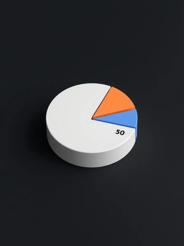 A clean, minimalist 3D pie chart showing 50, 30, and 20 segm